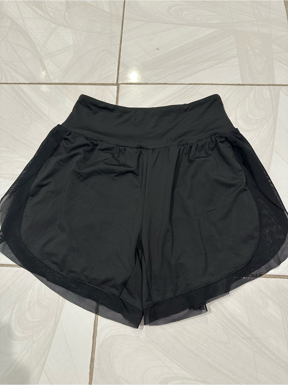 Women's Black Athletic Shorts with Mesh Trim